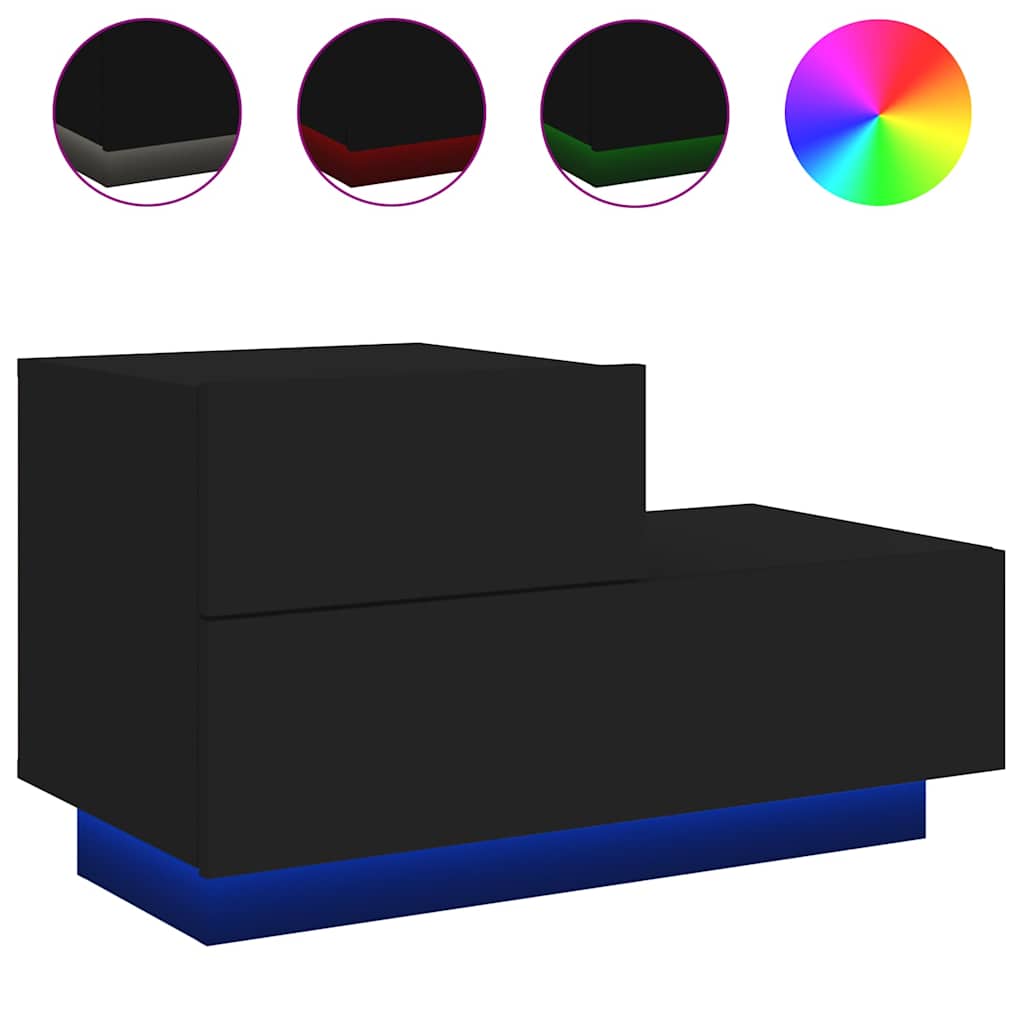 Thumbnail - vidaXL Nachttisch mit LED-Leuchten Schwarz 70x36x40,5 cm