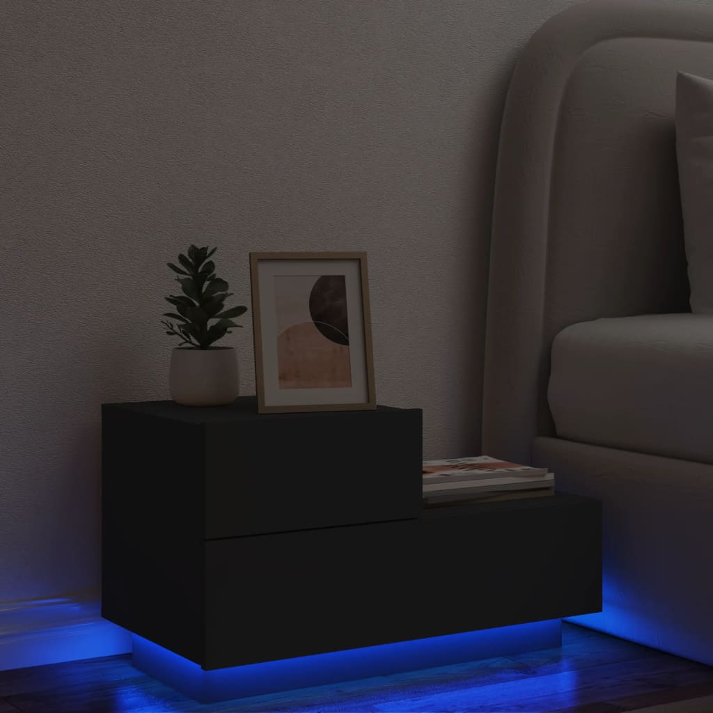 Thumbnail - vidaXL Nachttisch mit LED-Leuchten Schwarz 70x36x40,5 cm