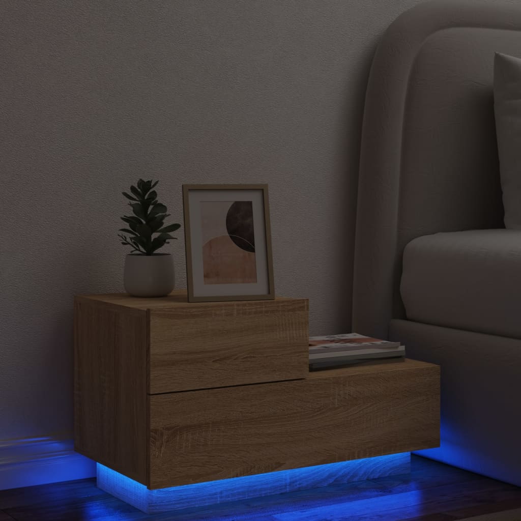 vidaXL Noptieră cu lumini LED, stejar sonoma, 70x36x40,5 cm