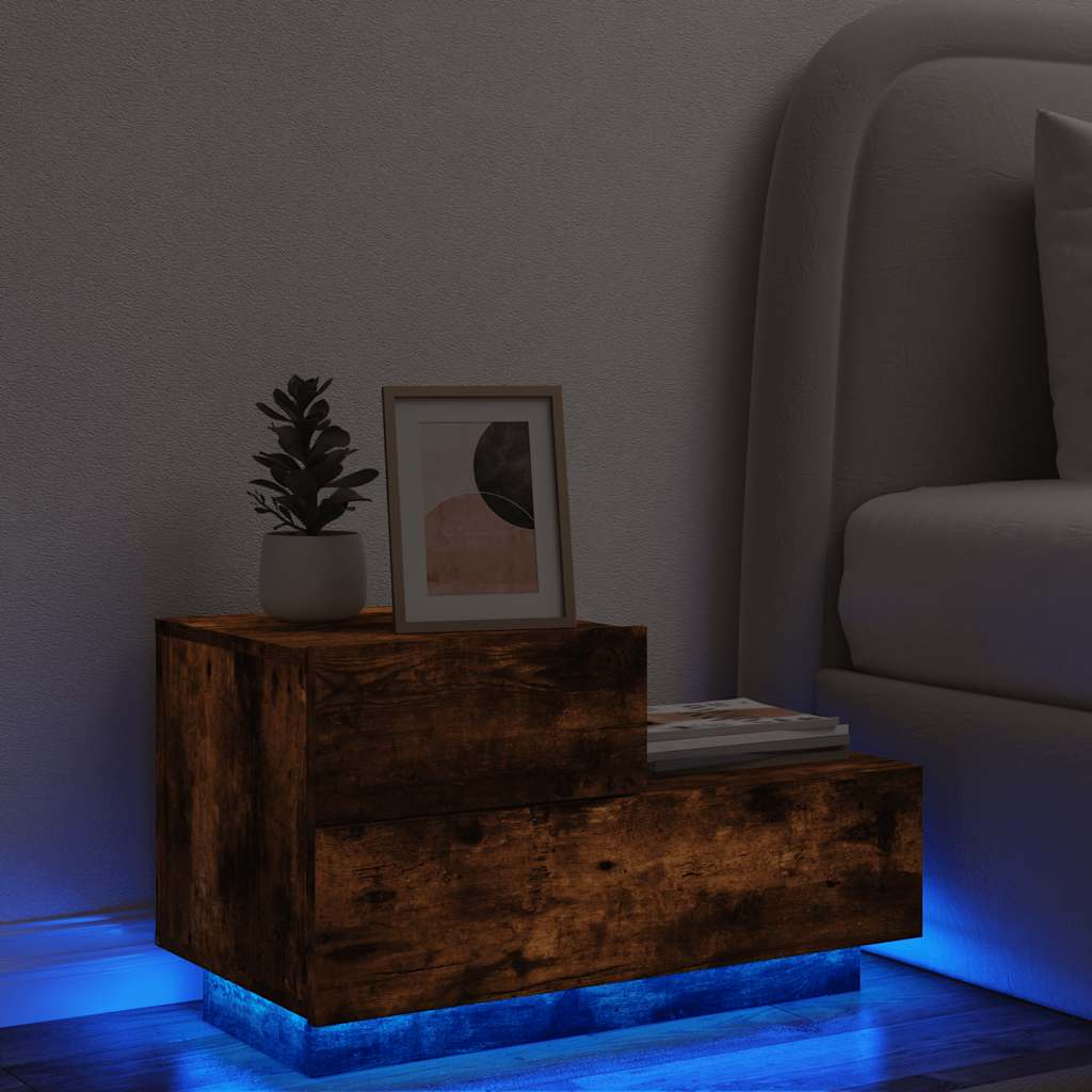 Thumbnail - vidaXL Nachttisch mit LED-Leuchten Räuchereiche 70x36x40,5 cm