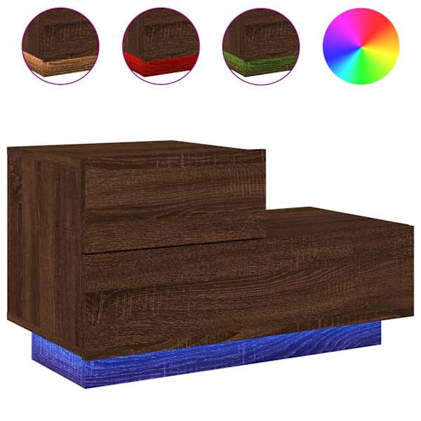 vidaXL &ouml;&ouml;kapp LED-tuledega, pruun tamm, 70 x 36 x 40,5 cm