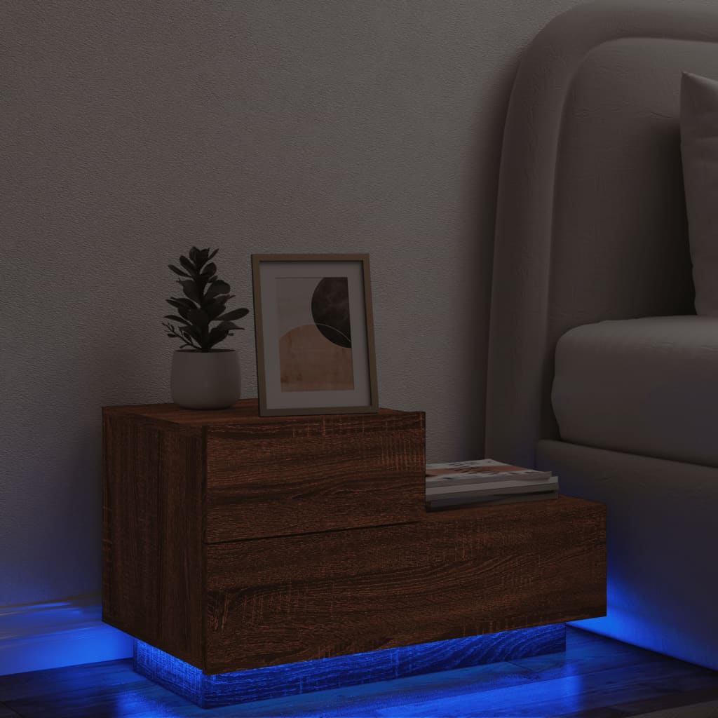 vidaXL Noptieră cu lumini LED, stejar maro, 70x36x40,5 cm