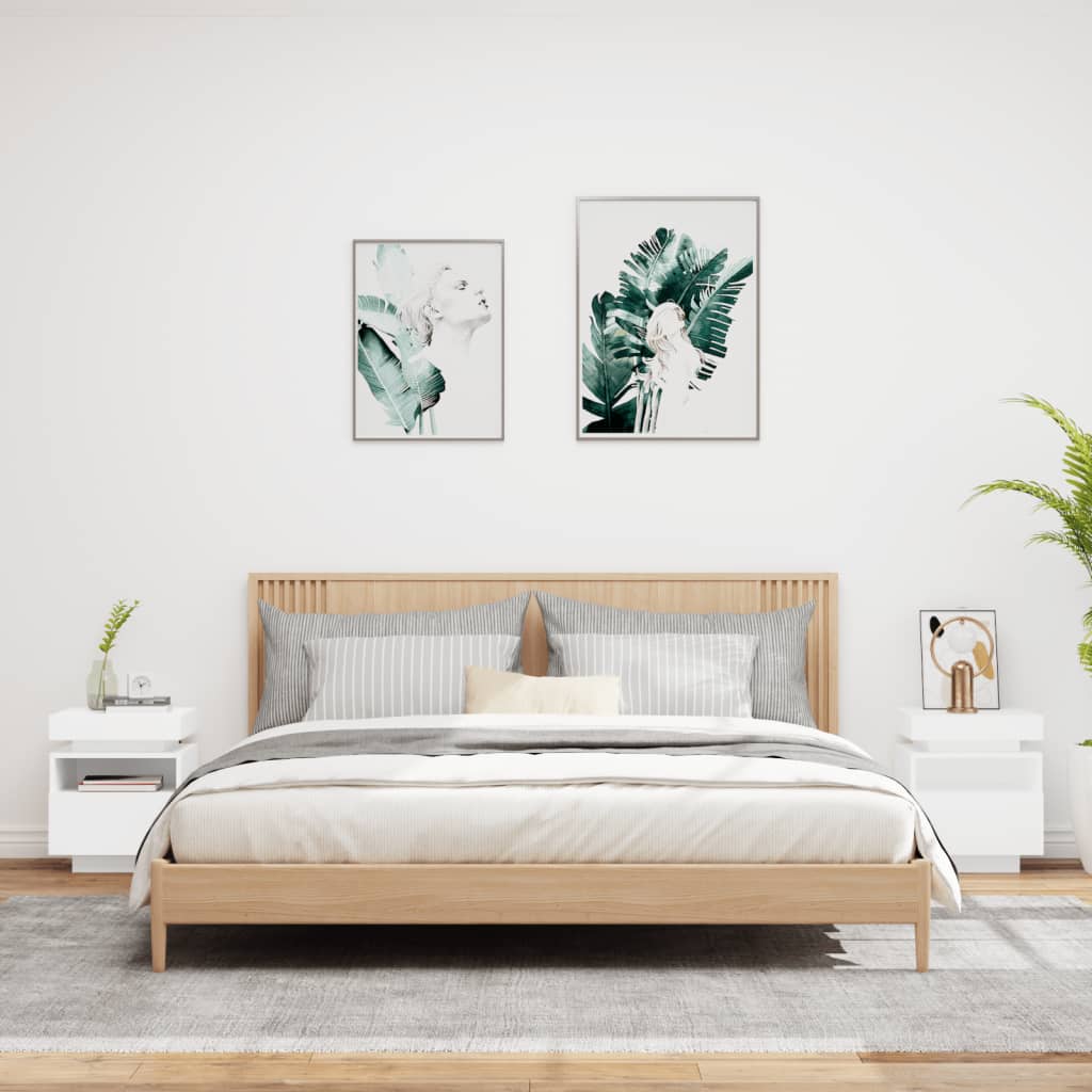 Thumbnail - vidaXL Nachttische mit LED-Leuchten 2 Stk. Weiß 40x39x48,5 cm