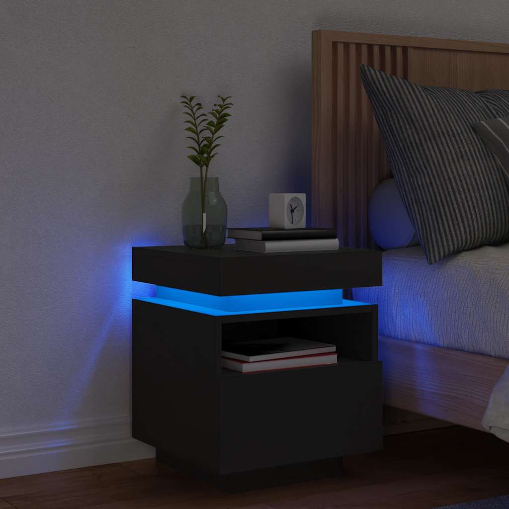 vidaXL Nachttisch mit LED-Leuchten Schwarz 40x39x48,5 cm