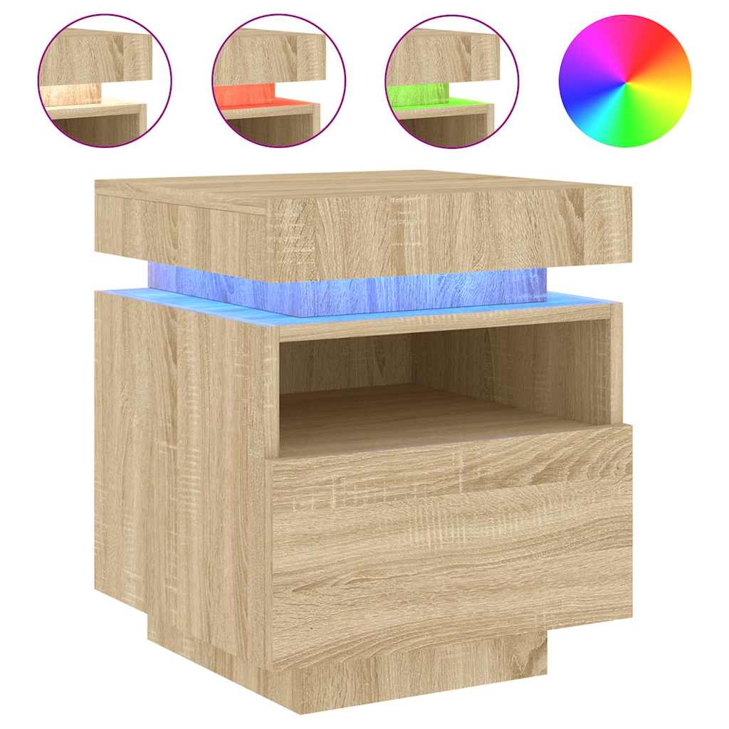 vidaXL Noční stolek s LED osvětlením dub sonoma 40 x 39 x 48,5 cm