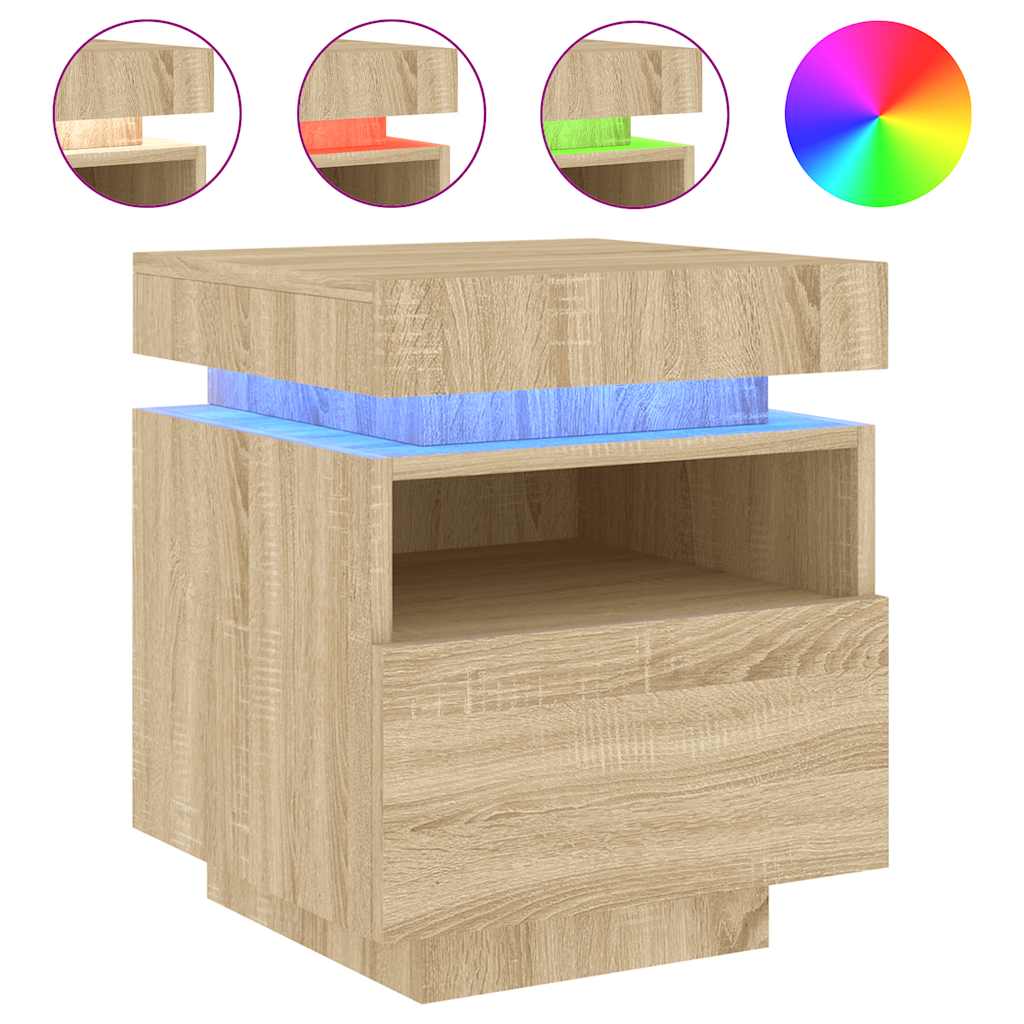 vidaXL Noční stolek s LED osvětlením dub sonoma 40 x 39 x 48,5 cm