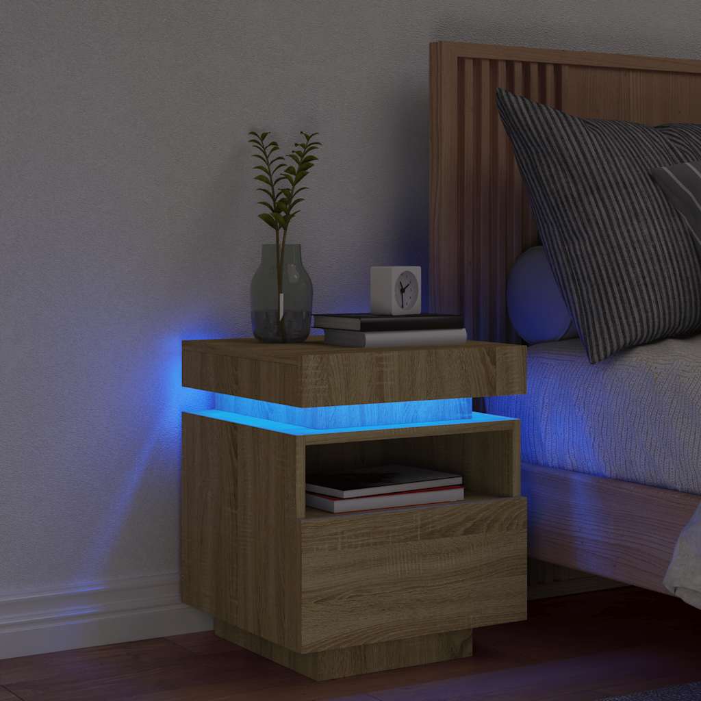 vidaXL Nachttisch mit LED-Leuchten Sonoma-Eiche 40x39x48,5 cm
