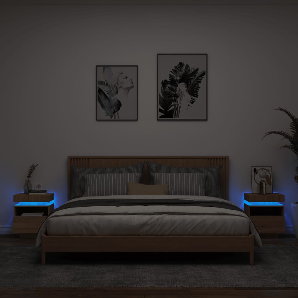 Noční stolky s LED osvětlením 2 ks dub sonoma 40 x 39 x 48,5 cm