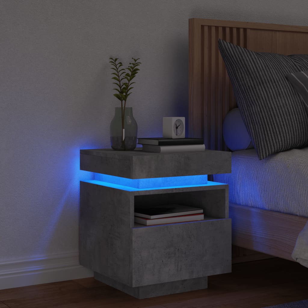 vidaXL Noptieră cu lumini LED, gri beton, 40x39x48,5 cm