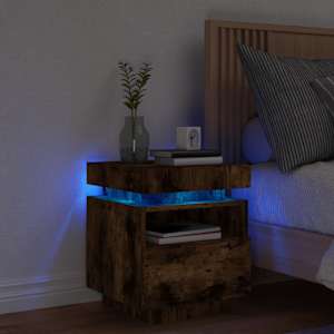 Noční stolek s LED osvětlením kouřový dub 40 x 39 x 48,5 cm - obrázek 1