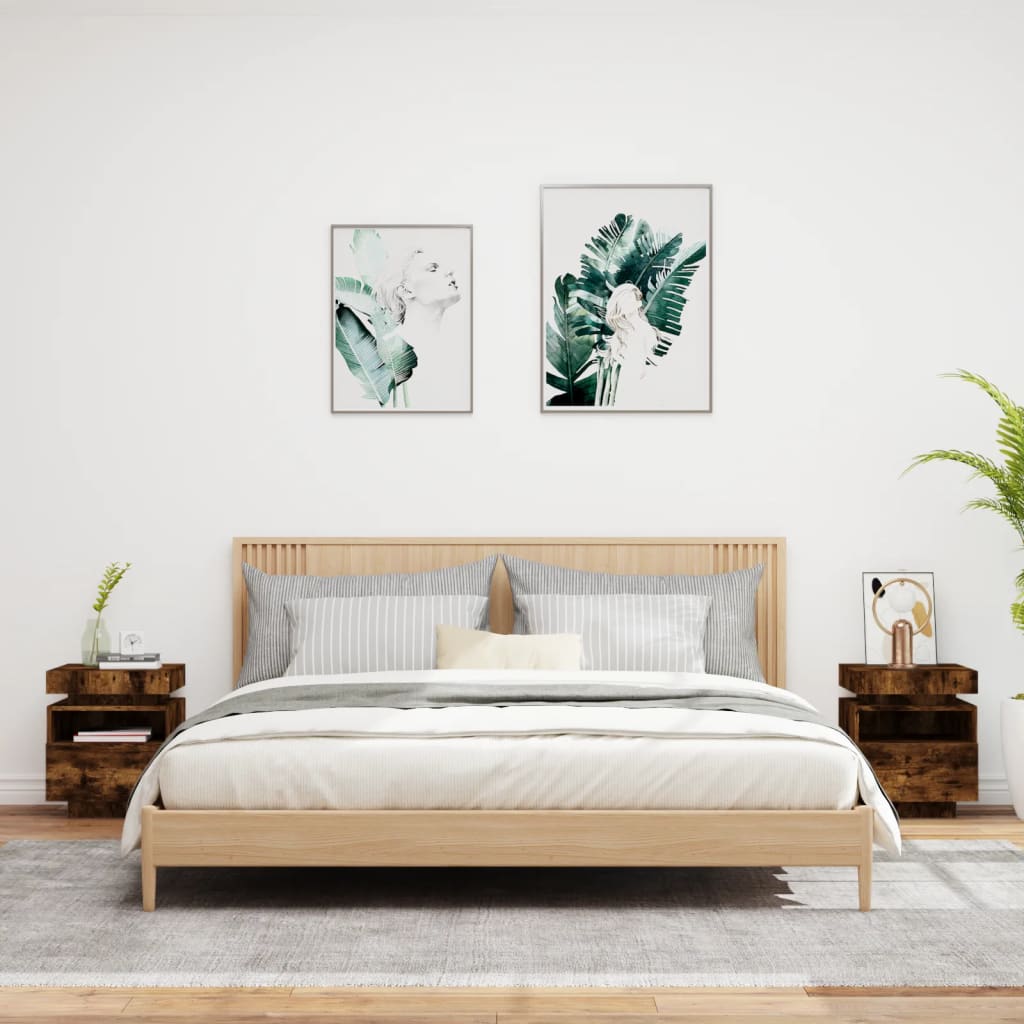 Thumbnail - vidaXL Nachttische mit LED-Leuchten 2 Stk. Räuchereiche 40x39x48,5 cm