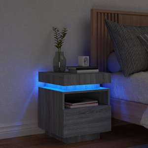 Nočna omarica z LED lučkami siva sonoma 40x39x48,5 cm