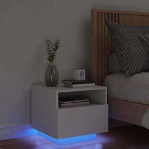 Noční stolek s LED osvětlením bílý 40 x 39 x 37 cm