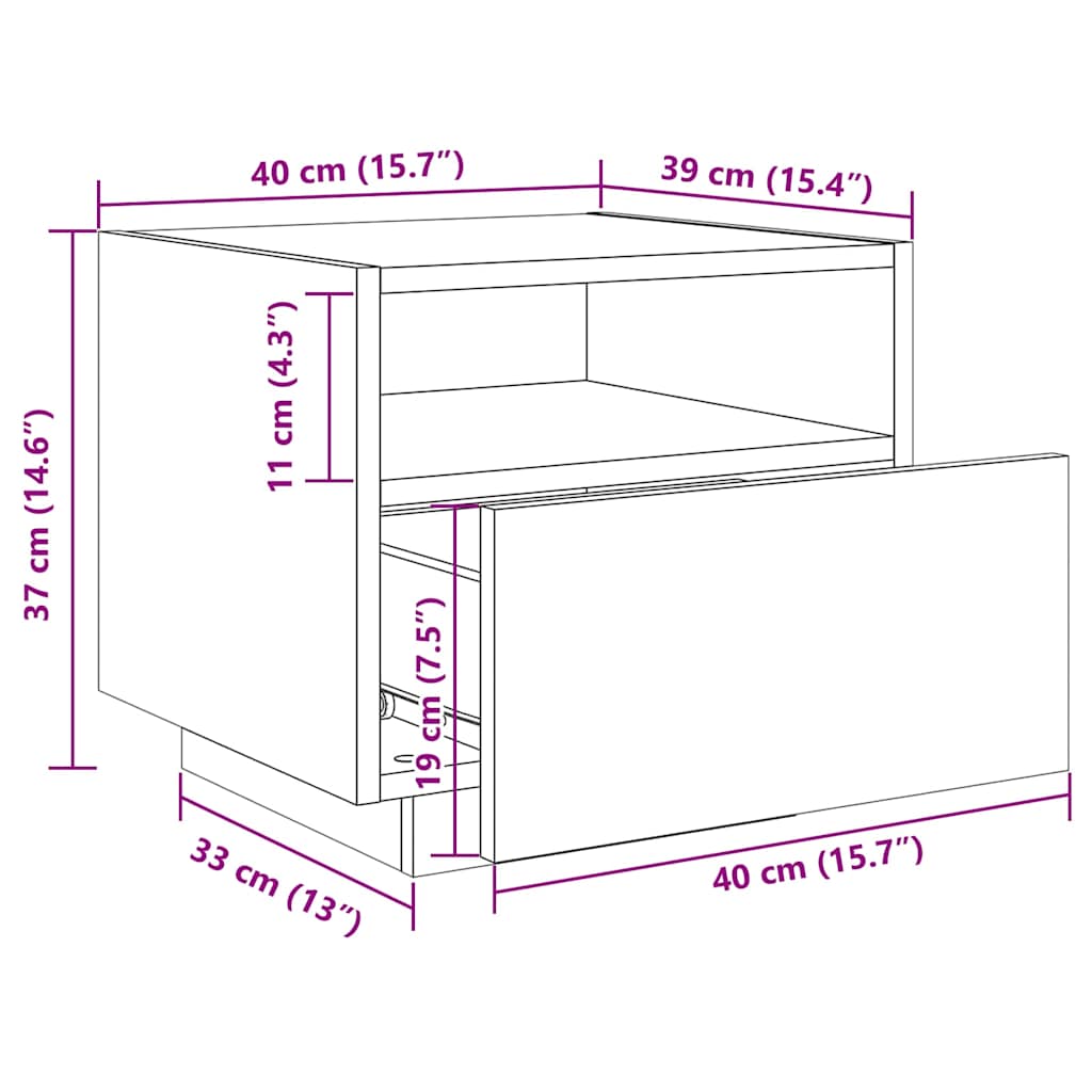 Noční stolky s LED osvětlením 2 ks bílé 40 x 39 x 37 cm - obrázek 16