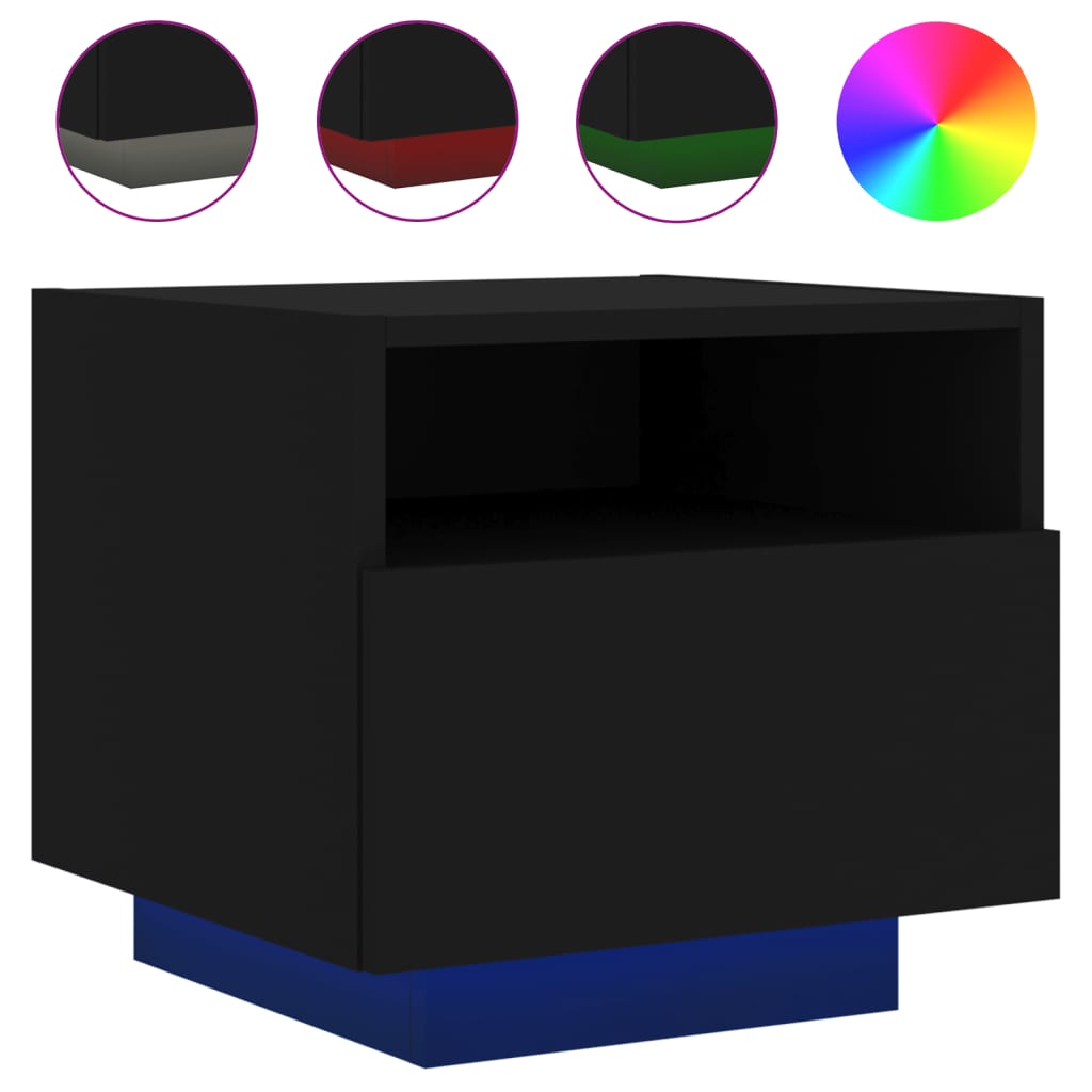 Thumbnail - vidaXL Nachttisch mit LED-Leuchten Schwarz 40x39x37 cm