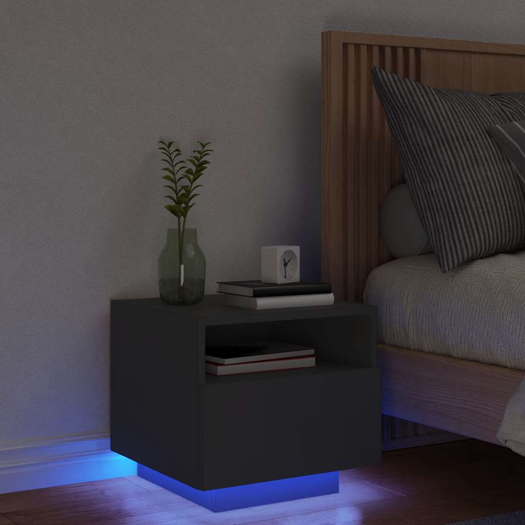 vidaXL Noptieră cu lumini LED, negru, 40x39x37 cm