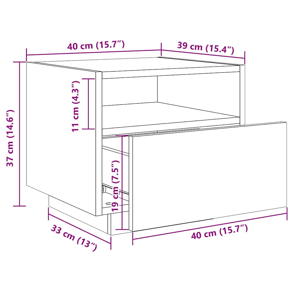 Noční stolky s LED osvětlením 2 ks černé 40 x 39 x 37 cm - obrázek 16