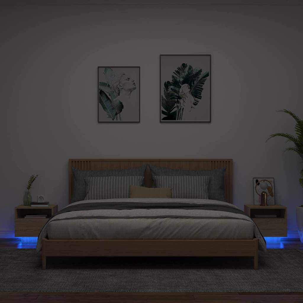 vidaXL Noptiere cu lumini LED, 2 buc., stejar sonoma, 40x39x37 cm