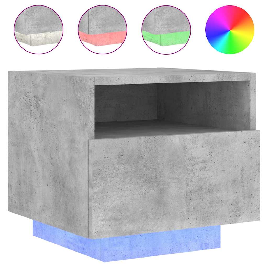 vidaXL Noční stolek s LED osvětlením betonově šedý 40 x 39 x 37 cm