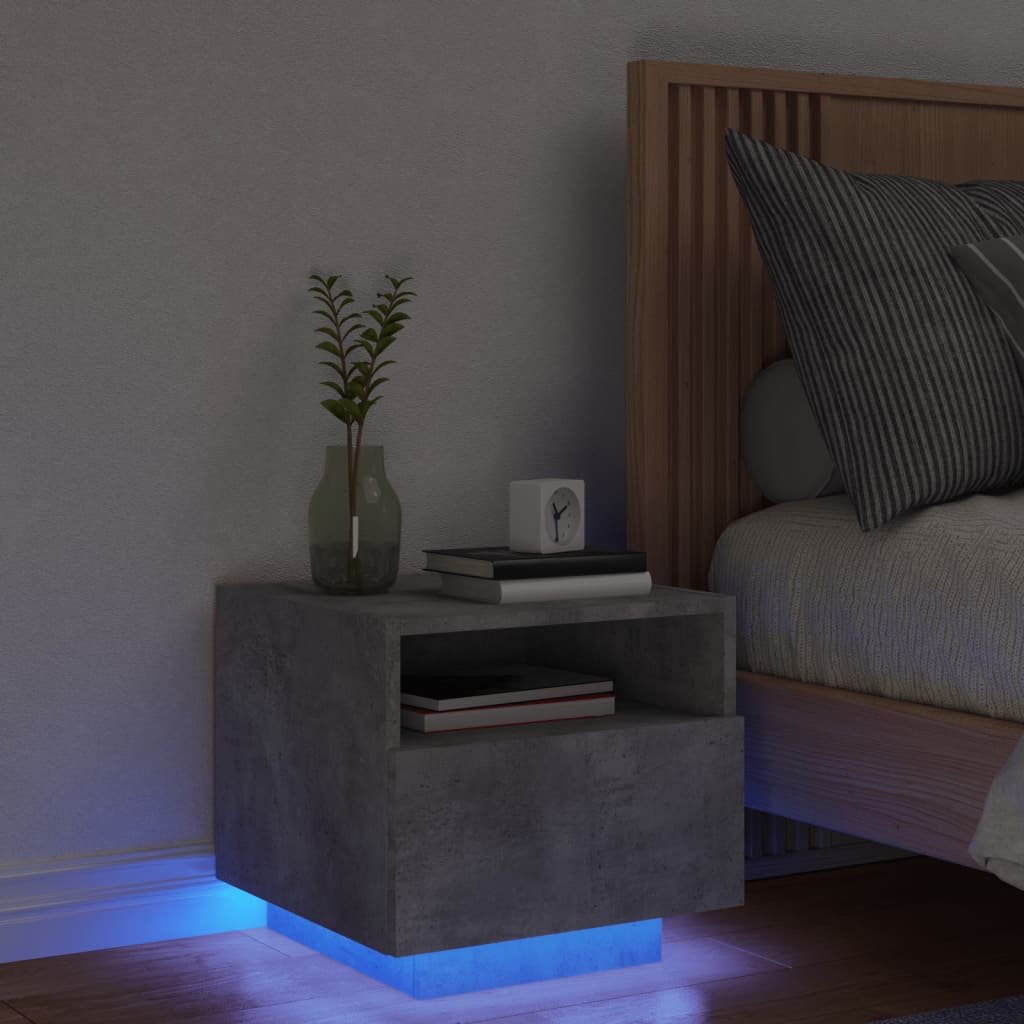 vidaXL Noptieră cu lumini LED, gri beton, 40x39x37 cm