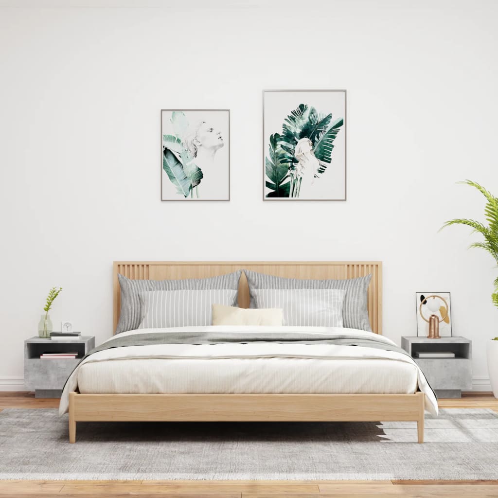 vidaXL 2 db betonszürke éjjeliszekrény LED-világítással 40x39x37 cm