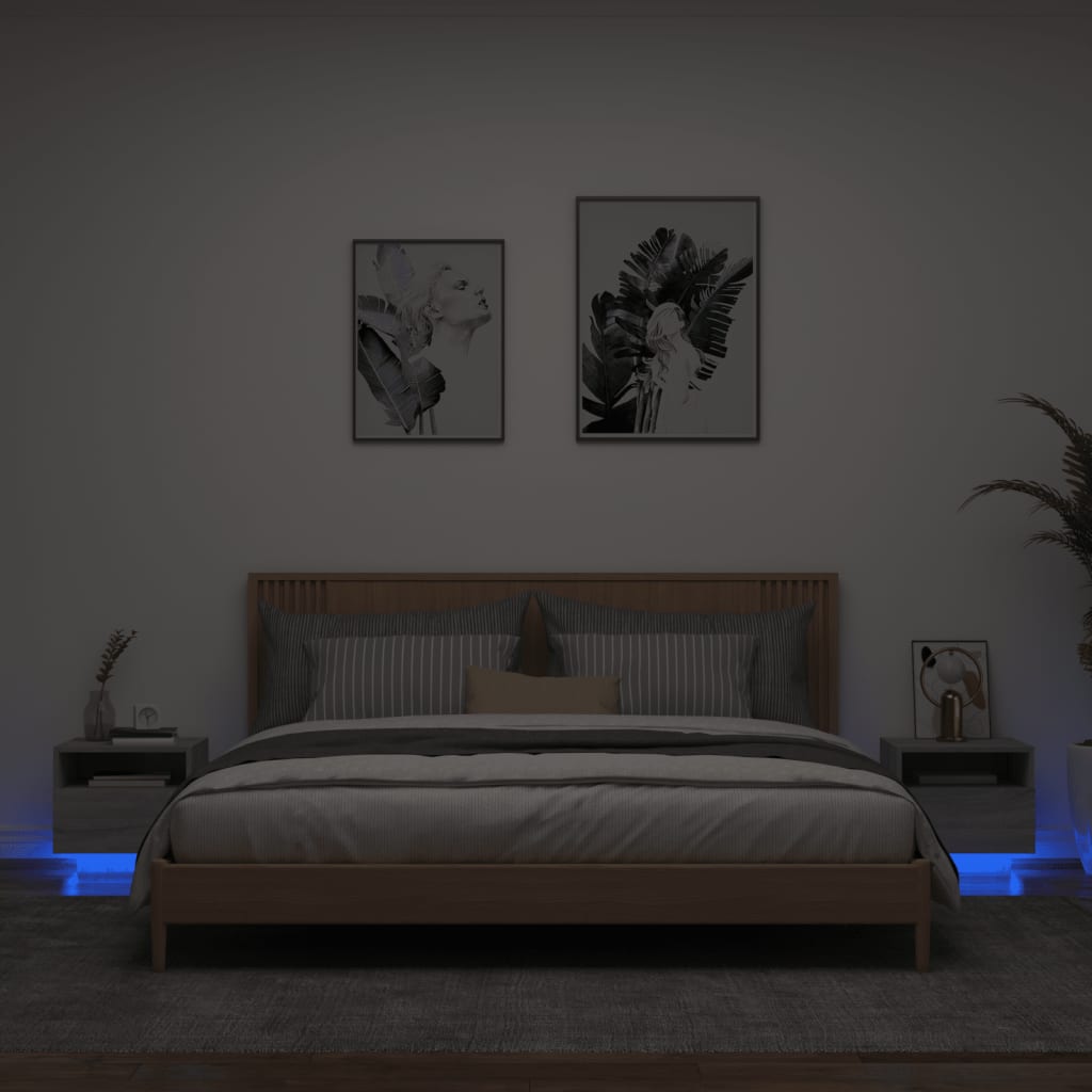 vidaXL Noptiere cu lumini LED, 2 buc., sonoma gri, 40x39x37 cm