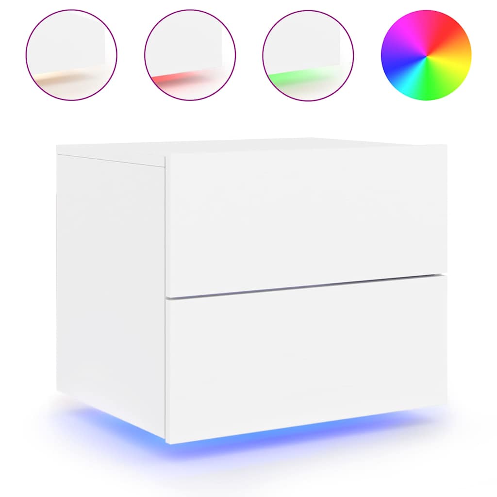 vidaXL Nástěnný noční stolek s LED osvětlením bílý