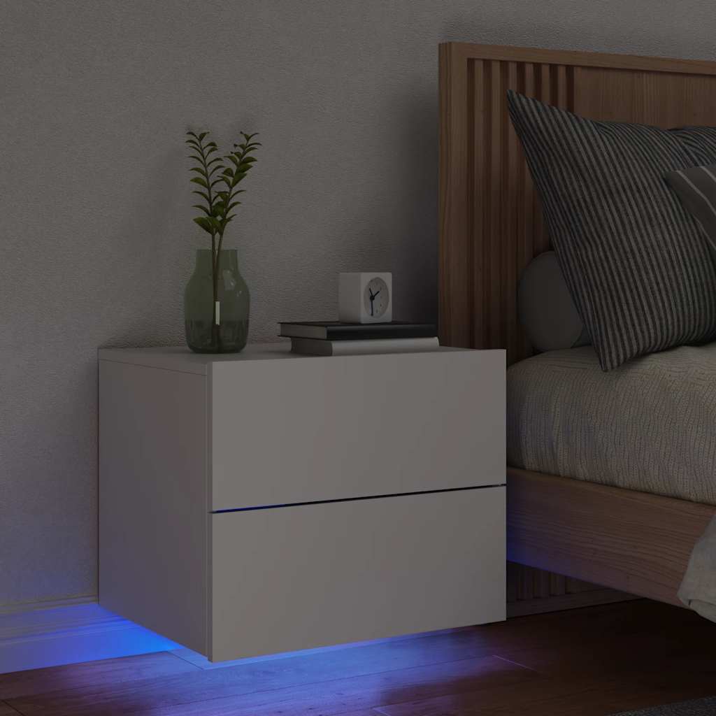 vidaXL Noptieră montată pe perete cu lumini LED, alb