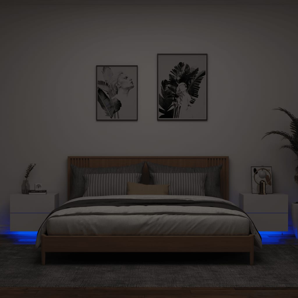 vidaXL Noptiere montate pe perete cu lumini LED, 2 buc., alb