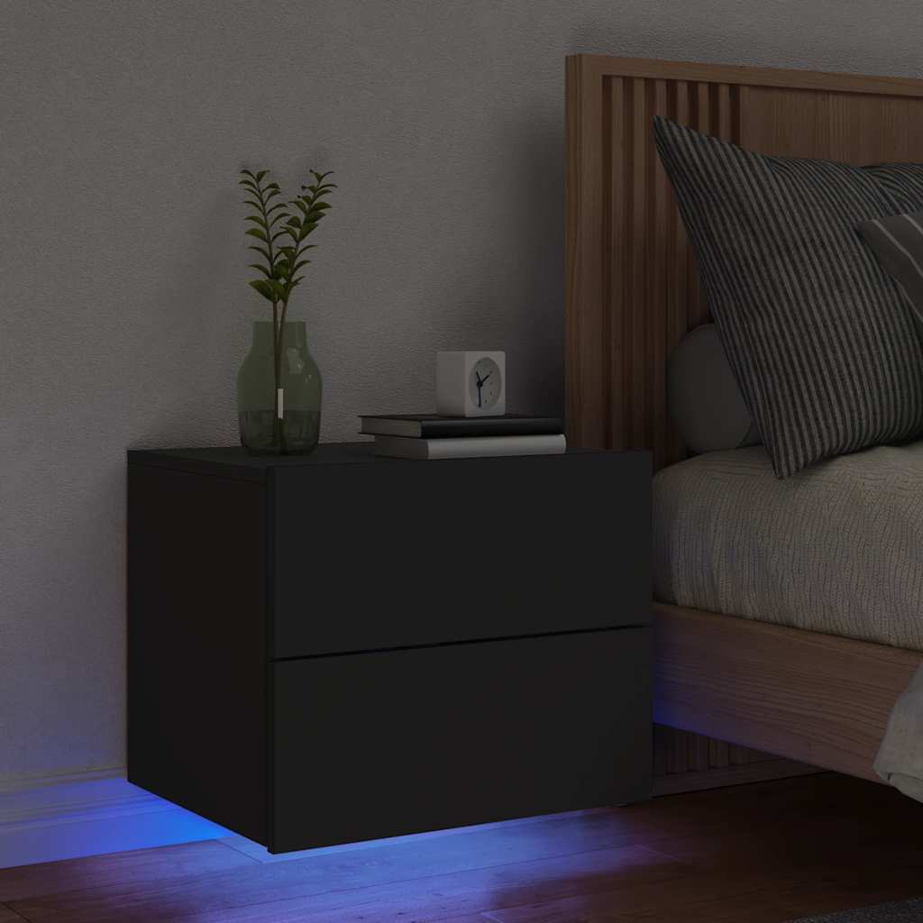 vidaXL Noptieră montată pe perete cu lumini LED, negru
