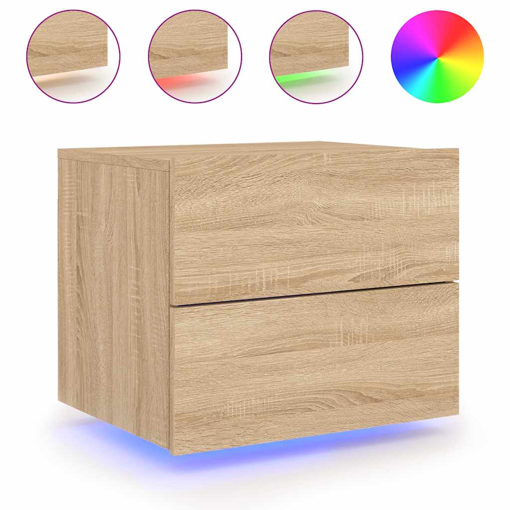 vidaXL Nástěnný noční stolek s LED osvětlením dub sonoma