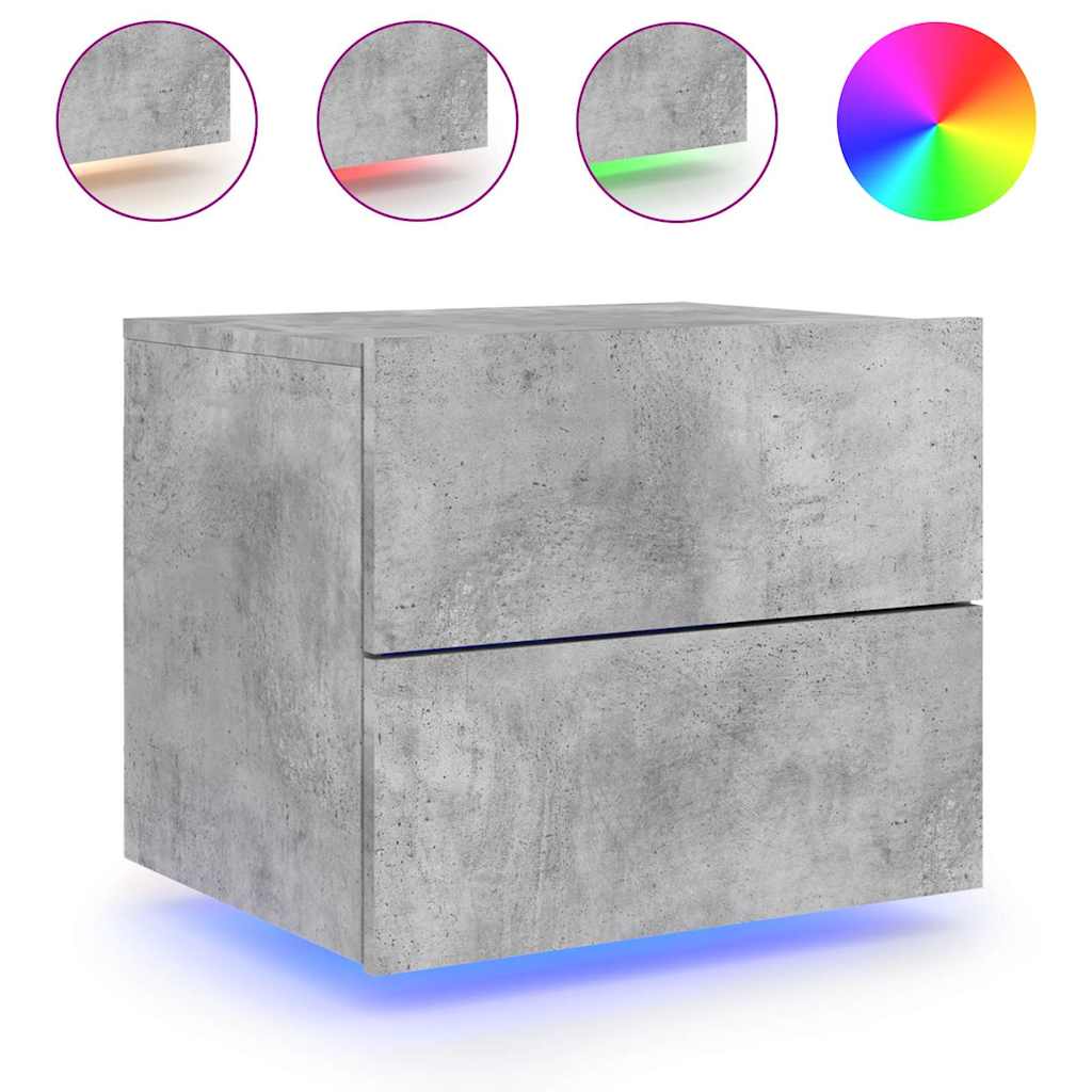 vidaXL Nástěnný noční stolek s LED osvětlením betonově šedý