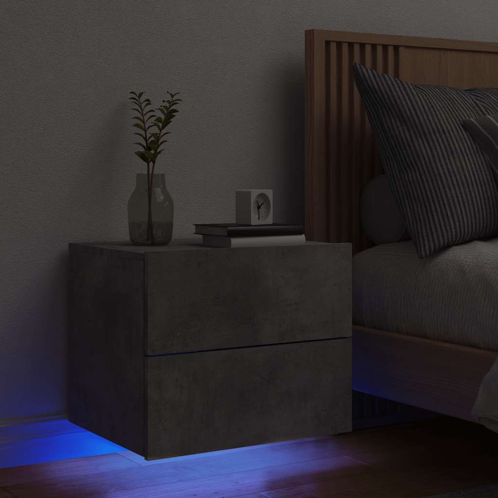 vidaXL Noptieră montată pe perete cu lumini LED, gri beton