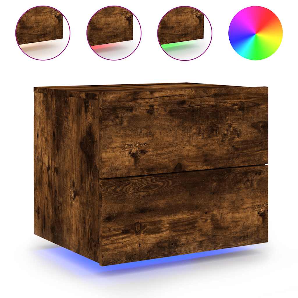 vidaXL Nástěnný noční stolek s LED osvětlením kouřový dub