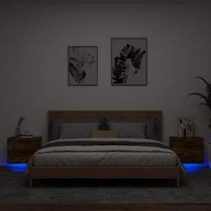 Nástěnné noční stolky s LED osvětlením 2 ks kouřový dub - obrázek 1