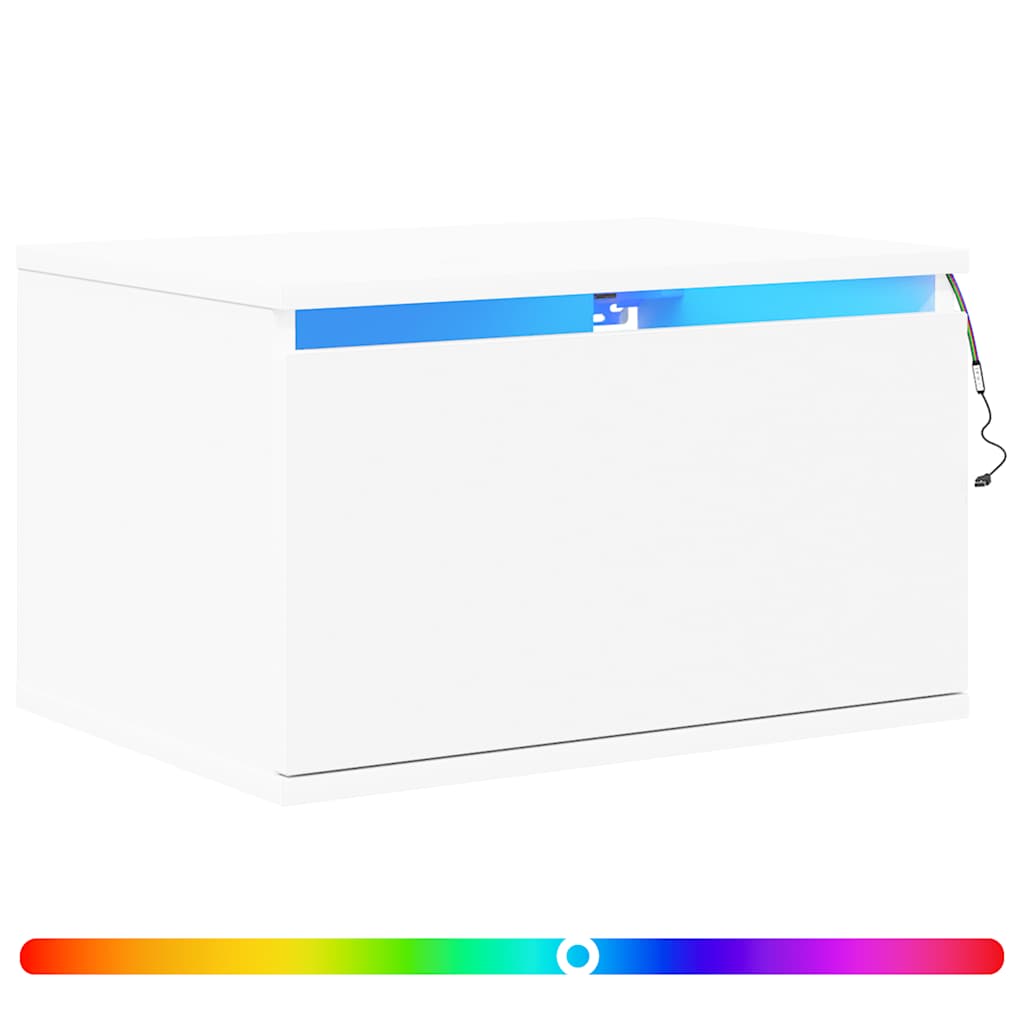 vidaXL Nástěnný noční stolek s LED osvětlením bílý