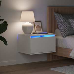Nástěnný noční stolek s LED osvětlením bílý