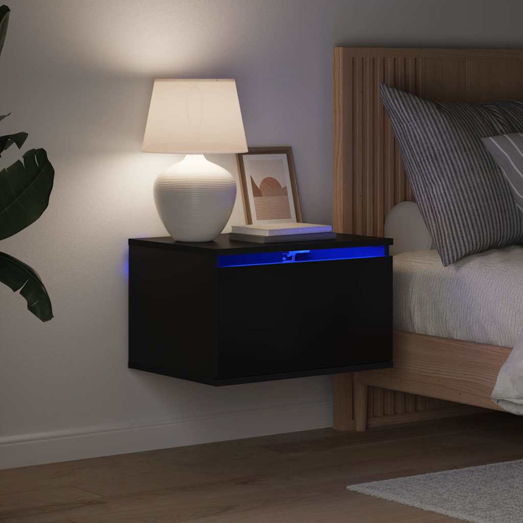vidaXL Noptiere montate pe perete cu lumini LED, 2 buc., negru