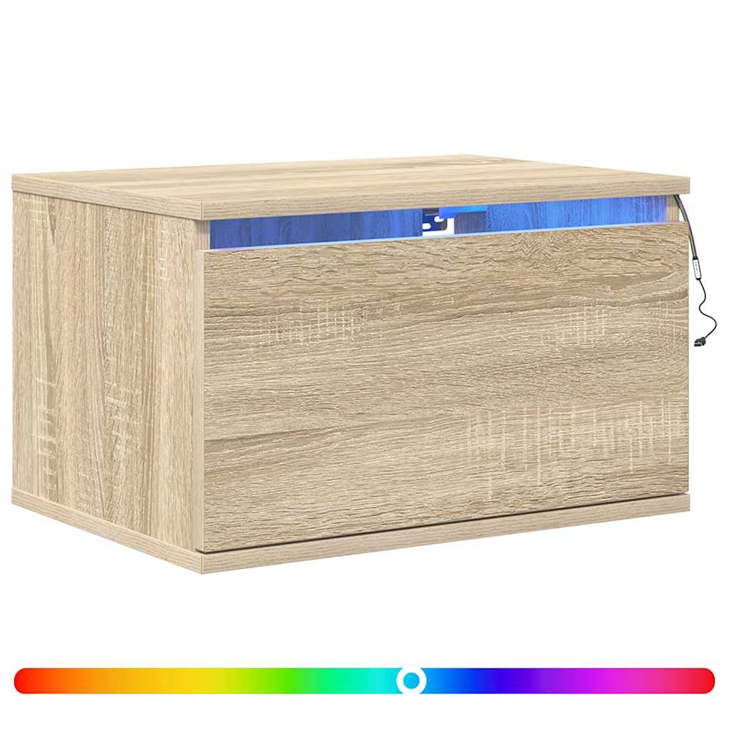 vidaXL Nástěnný noční stolek s LED osvětlením dub sonoma