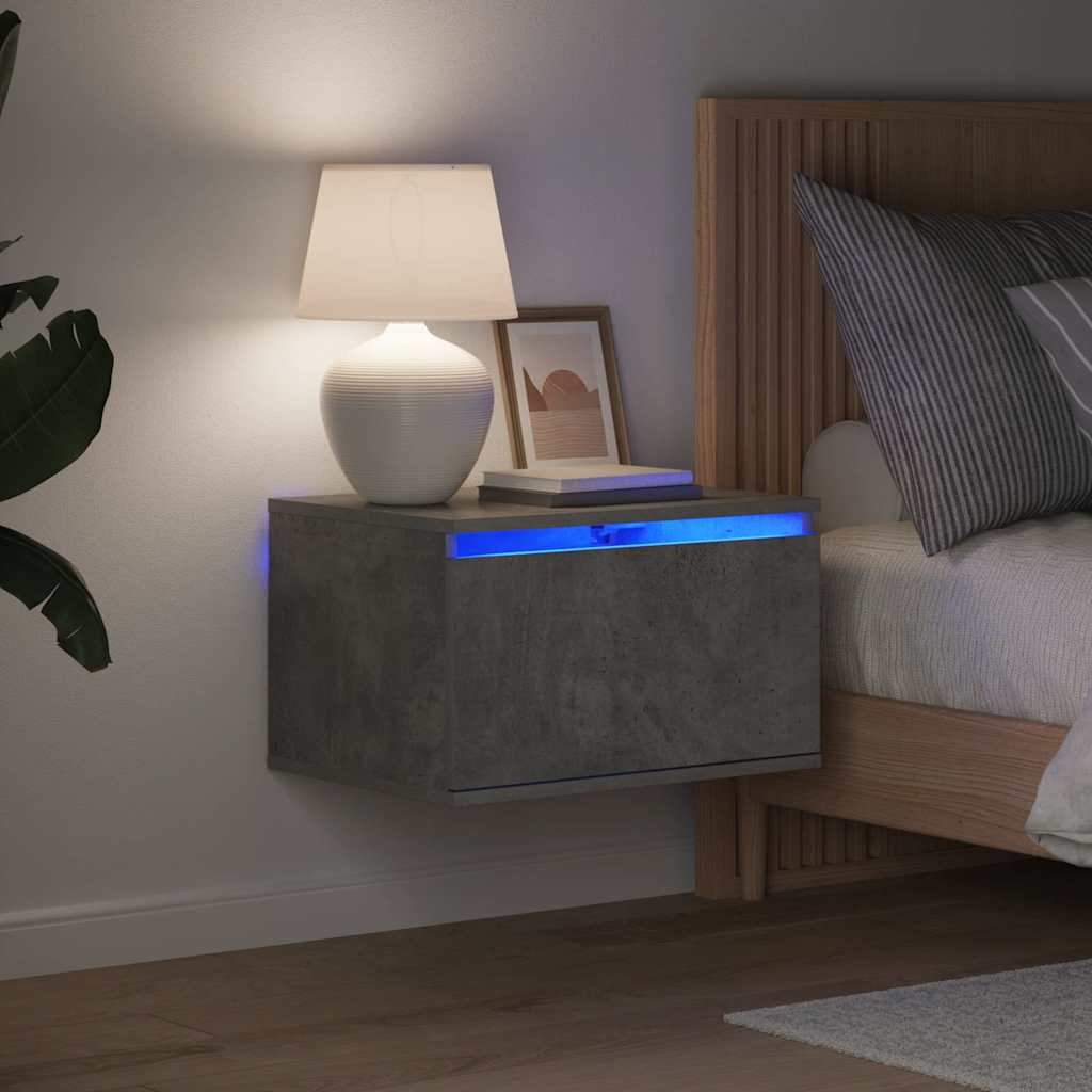 vidaXL Noptiere montate pe perete cu lumini LED, 2 buc., gri beton