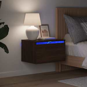 Nástěnné noční stolky s LED osvětlením 2 ks hnědý dub - obrázek 1