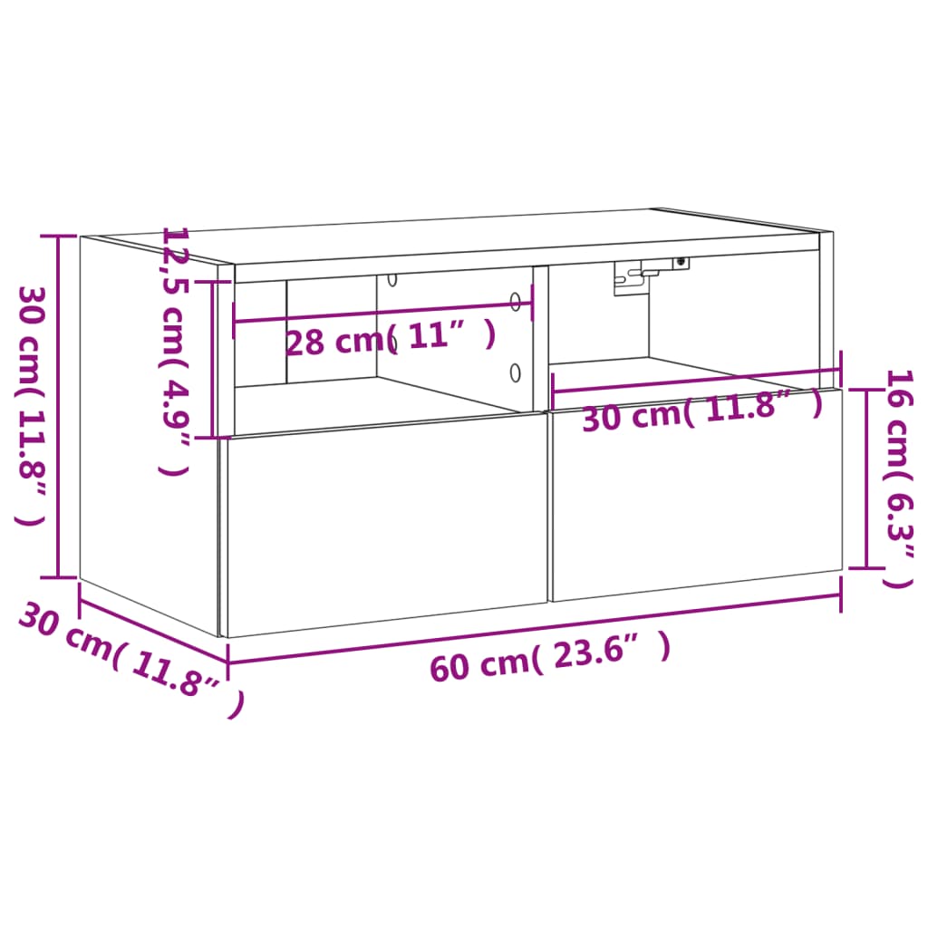 Nástěnná TV skříňka kouřový dub 60x30x30 cm kompozitní dřevo - obrázek 14