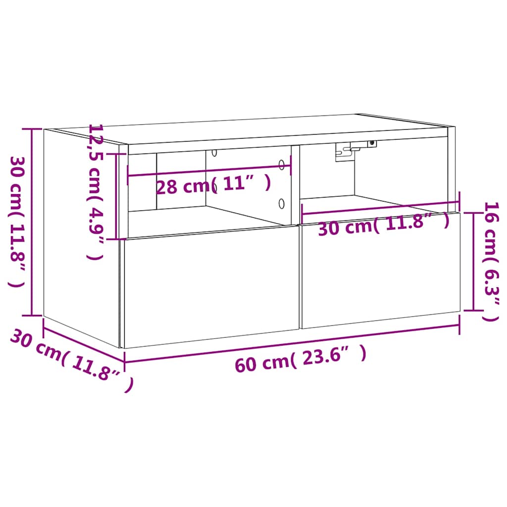 Nástěnná TV skříňka šedá sonoma 60x30x30 cm kompozitní dřevo - obrázek 14
