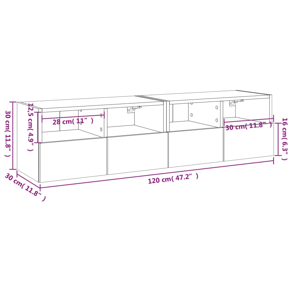 Nástěnné TV skříňky 2 ks šedé sonoma 60 x 30 x 30 cm kompozit - obrázek 14