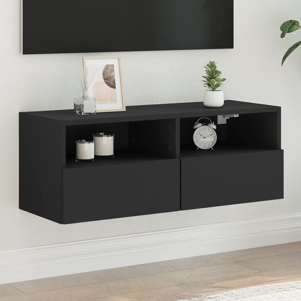 vidaXL Comode TV de perete, negru, 80x30x30 cm, lemn prelucrat