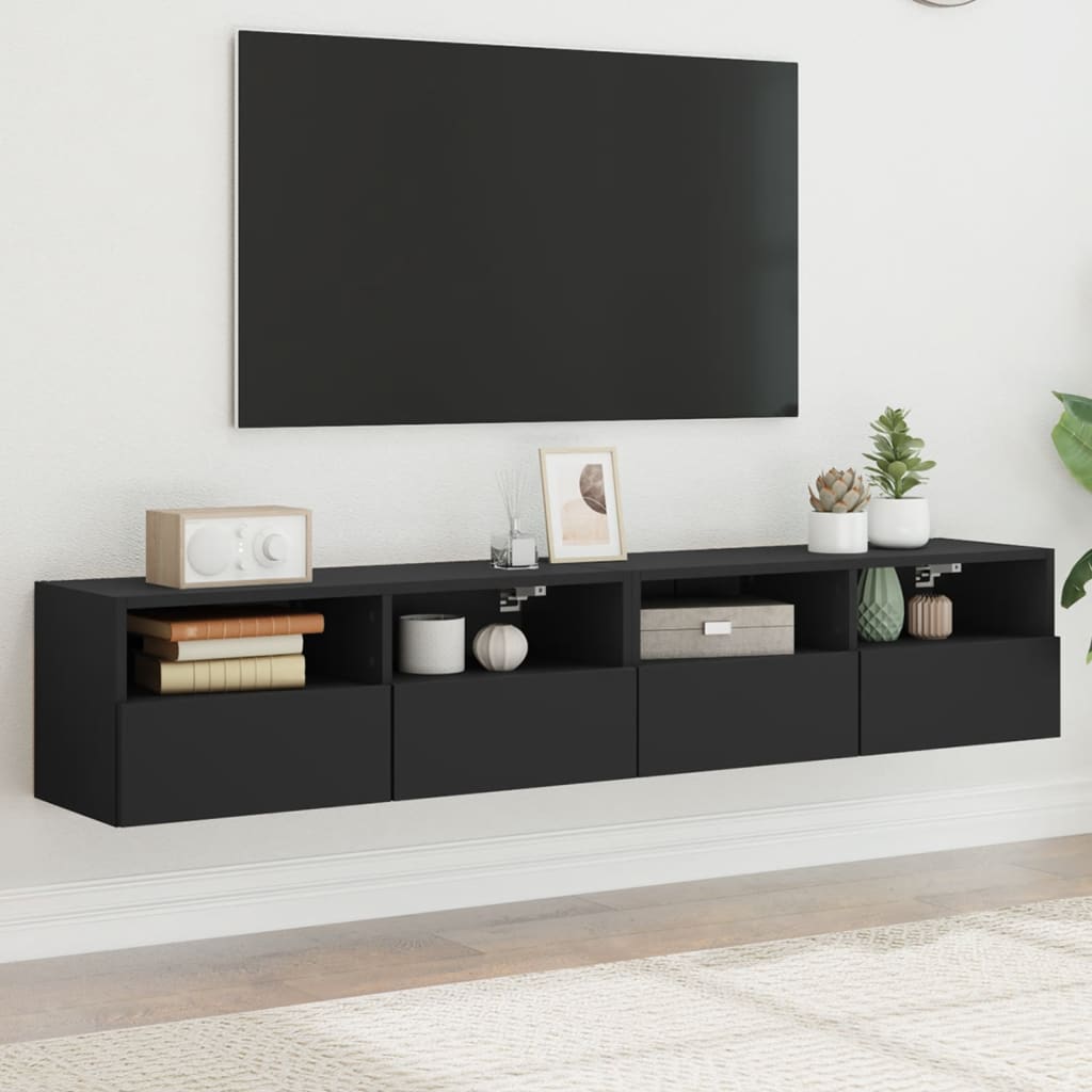 vidaXL Comode TV de perete, 2 buc., negru, 80x30x30 cm, lemn prelucrat