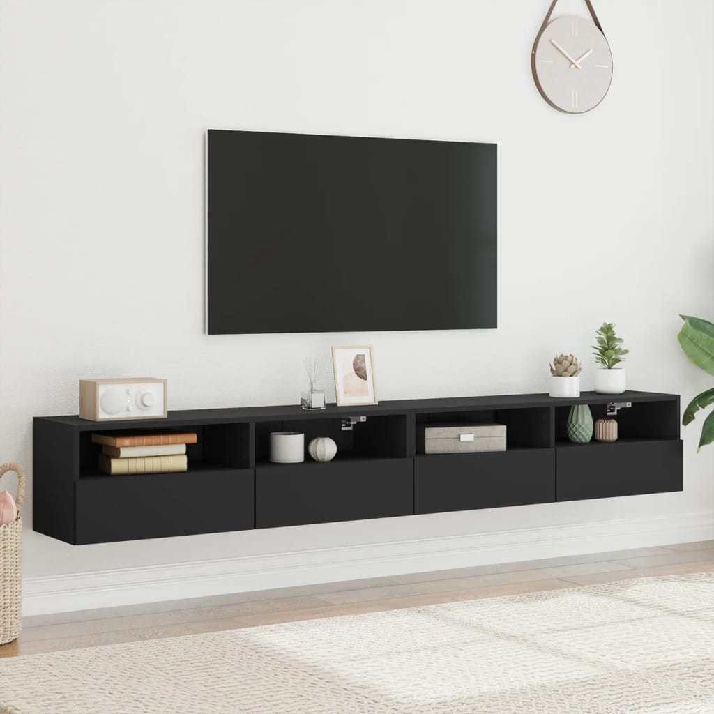 vidaXL Tv-wandmeubels 2 st 100x30x30 cm bewerkt hout zwart afbeelding
