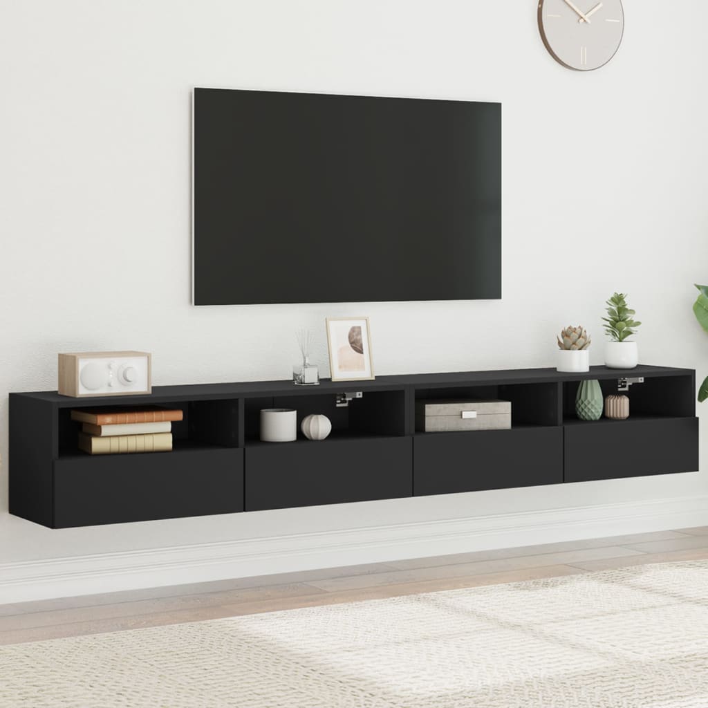 vidaXL TV-Wandschränke 2 Stk. Schwarz 100x30x30 cm Holzwerkstoff