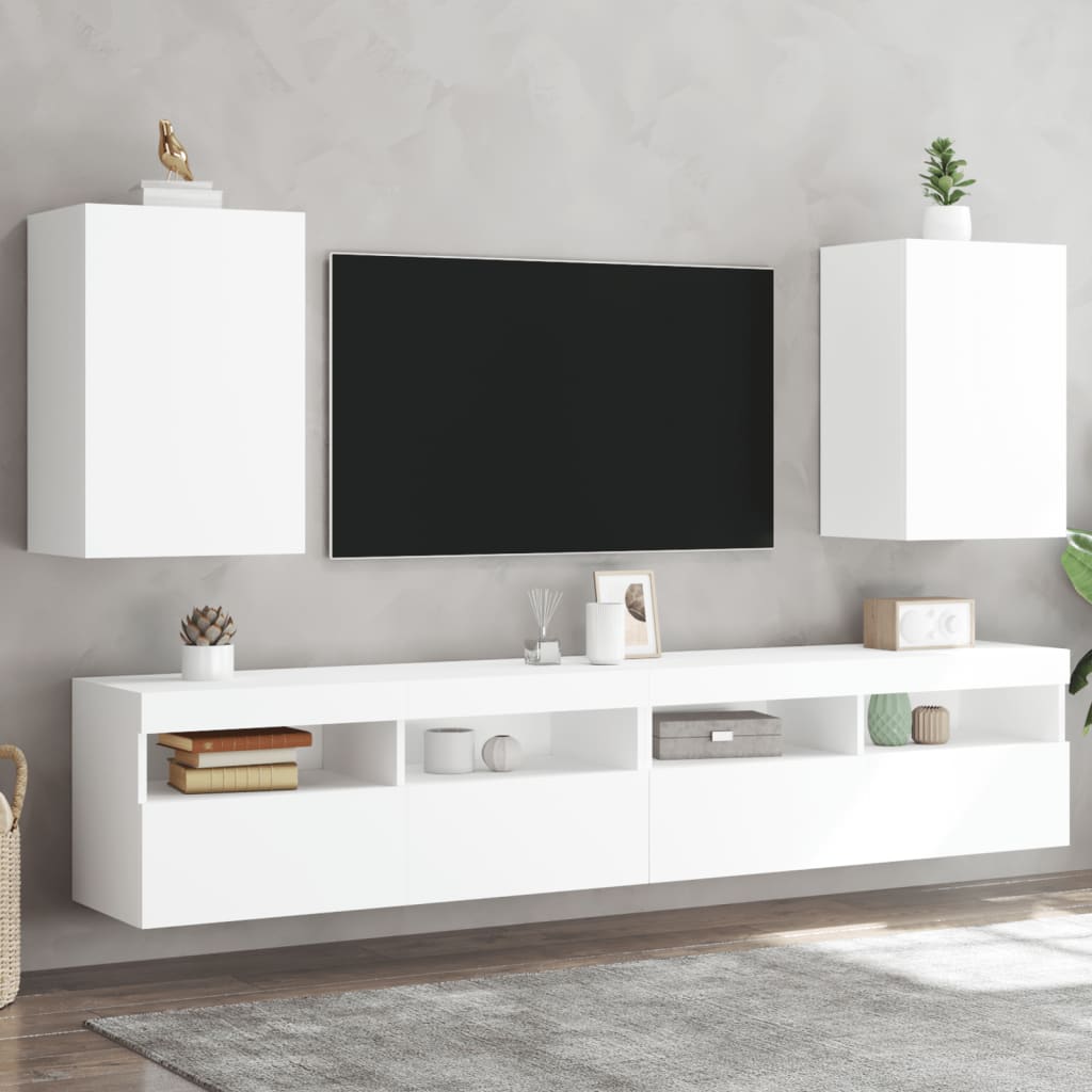 vidaXL Comode TV de perete, 2 buc., alb, 40,5x30x60 cm, lemn prelucrat