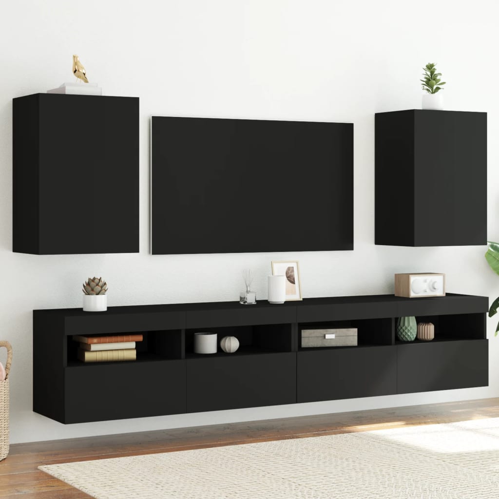 vidaXL Meubles TV muraux 2 pcs noir 40,5x30x60 cm bois d'ingénierie